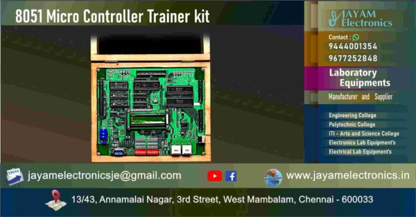 Science College - Physics Department – Microprocessor and Microcontroller Lab Equipment - 8051 Micro Controller Trainer kit - 9444001354 – 9677252848 - Manufacturers - Supplier - Chennai – Tamil Nadu – India – JAYAM Electronics – Price Rs. 8,900-00