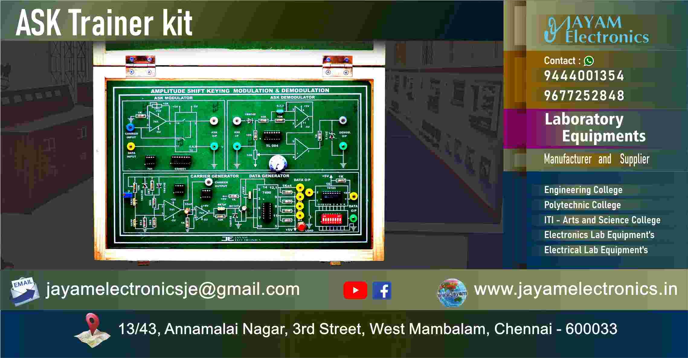 Amplitude Shift Keying - Trainer kit – Manufacturer - Supplier - Chennai – Tamil Nadu – India – 9677252848 – Price Rs.27,000-00 - This price is volatile -