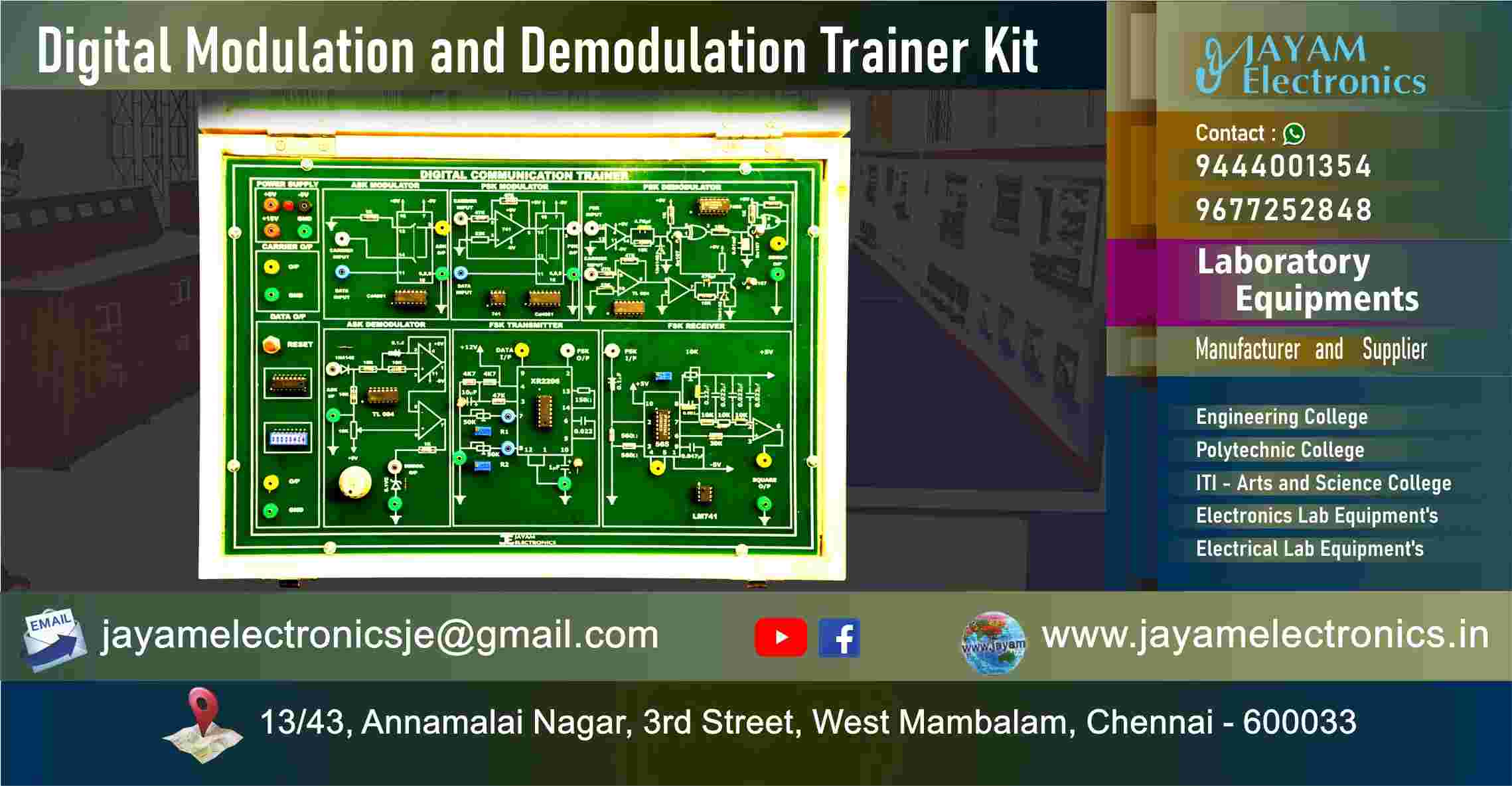 Digital Modulation - Demodulation – Technique – Circuit Diagram – Trainer kit - Manufacturer - Supplier - Chennai – Tamil Nadu – India –9677252848 – Price Rs.15,000-00 - This price is volatile
