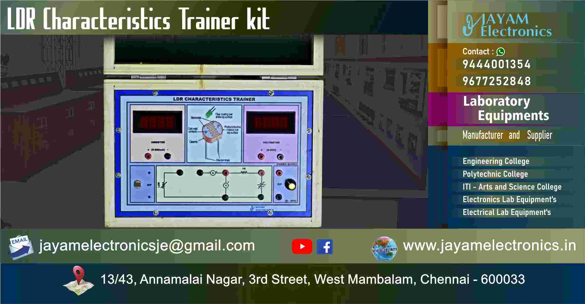 LDR Characteristics - Trainer kit - Manufacturer - Supplier - Chennai – Tamil Nadu – India –9677252848 – Price Rs.9,000-00 - This price is volatile