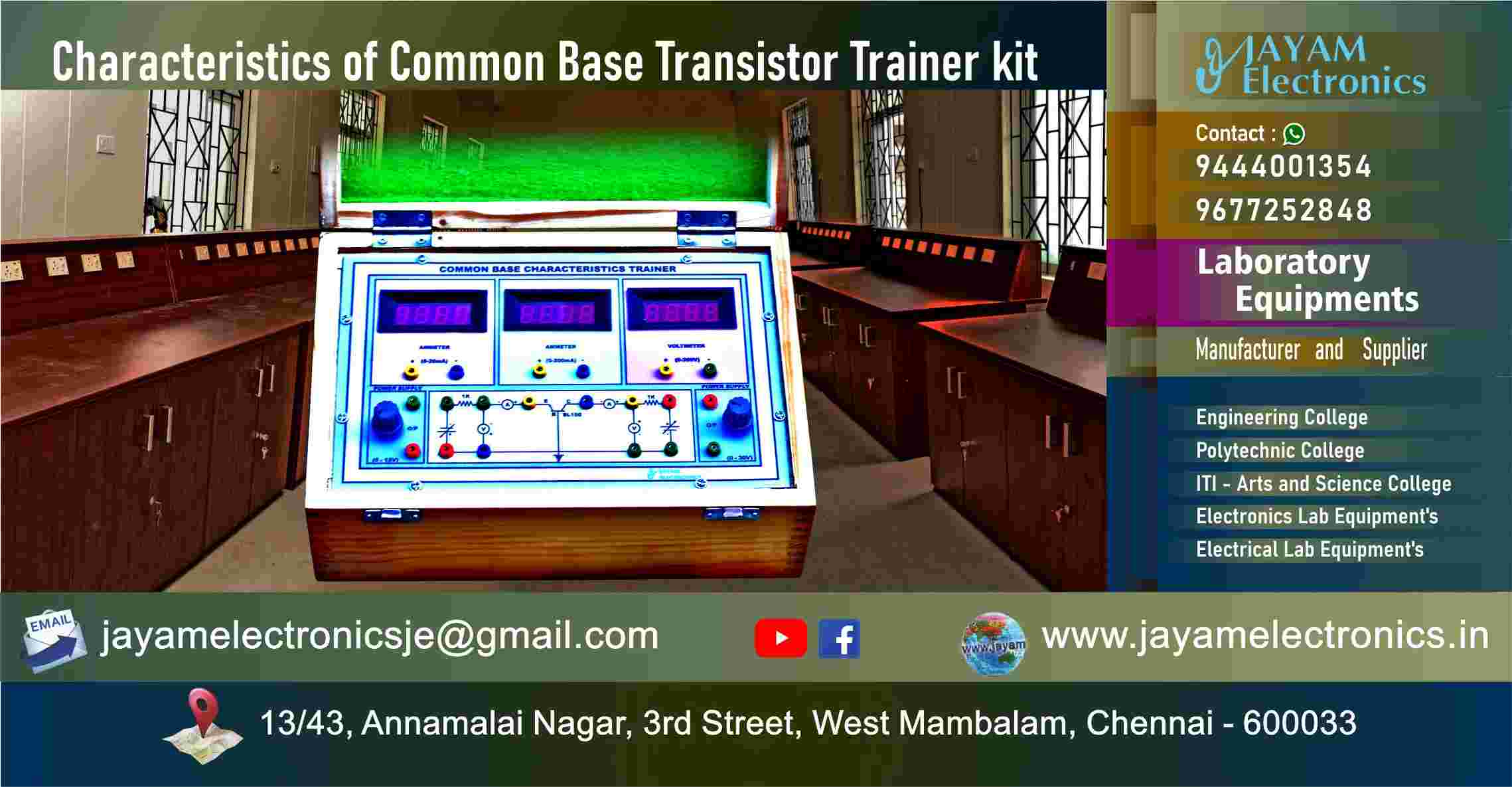 Characteristics of Common Base Transistor Trainer kit - Manufacturer - Supplier - Chennai – Tamil Nadu – India –9677252848 – Price Rs.15,000-00 - This price is volatile