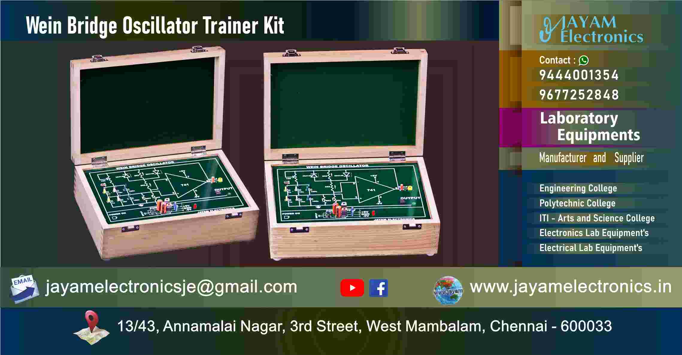 Wein Bridge Oscillator – Using Op Amp – Circuit Diagram - Trainer kit - Manufacturer - Supplier - Chennai – Tamil Nadu – India – 9677252848 – Price Rs.15,000-00 - This price is volatile