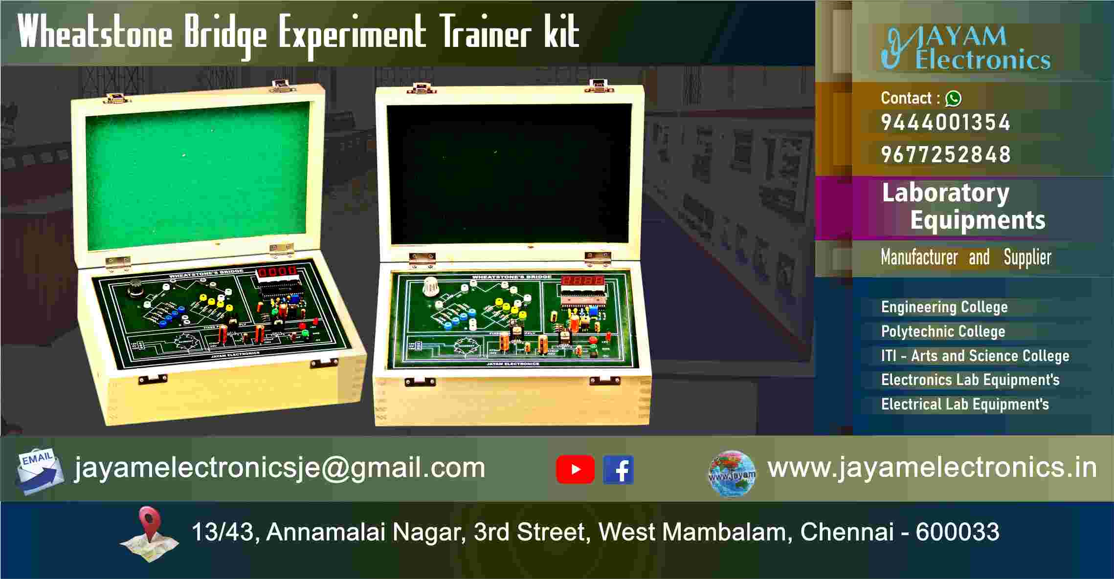Wheatstone Bridge – Circuit Diagram - Trainer kit - Manufacturer - Supplier - Chennai – Tamil Nadu – India – 9677252848 – Price Rs.15,000-00 - This price is volatile
