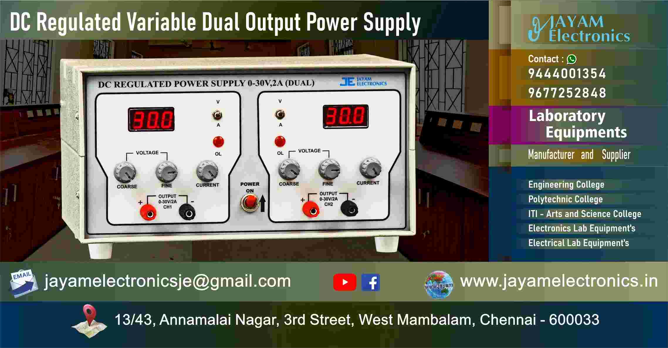 Overload protected – Circuit – DC Regulated Power Supply – Manufacturer - Supplier - Chennai – Tamil Nadu – India – 9677252848 – Price Rs.9,000-00 - This price is volatile