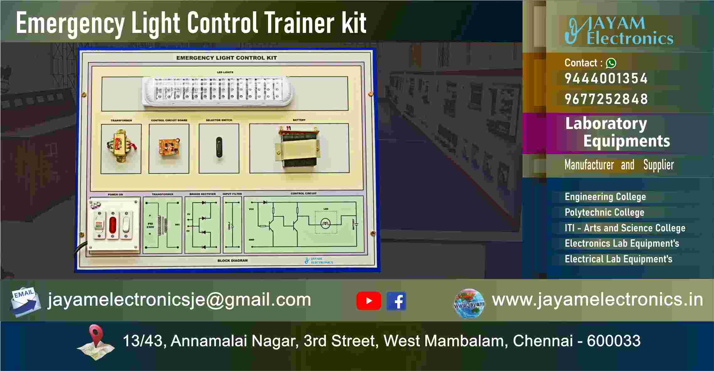 Emergency Light – Circuit Diagram – Trainer kit - Manufacturer - Supplier - Chennai – Tamil Nadu – India – 9677252848 – Price Rs.15,000-00 - This price is volatile